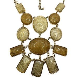 Vintage Boho Statement Bib Necklace Acrylic Chunky Bead Brown Cream Earthy Inspo